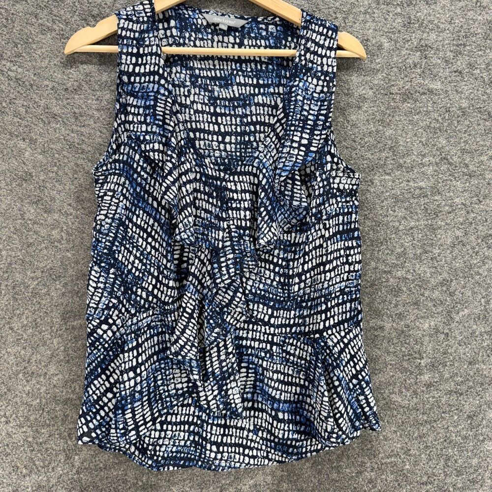 Daisy Fuentes Blouse Women M Medium Blue Animal Print V-Neck Sleeveless Casual